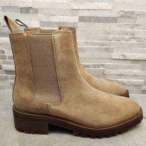 Quince Elegant Tan Italian Leather Suede Ankle Chelsea Boots Size 7 New